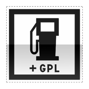Idéogramme indiquant une station essence qui assure aussi le ravitaillement de GPL ouverte 7/7j et 24/24h