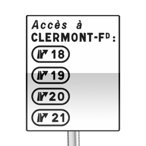 Panneau de direction de signalisation complémentaire des différentes sorties desservant une agglomération