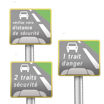 Signaux rappelant l'espacement que les usagers doivent laisser entre deux véhicules