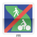 Panneau d'indication de fin d'une voie verte réservée à la circulation des piétons et des véhicules non motorisés