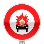Panneau d'interdiction d'accéder aux véhicules transportant des marchandises explosives ou inflammables