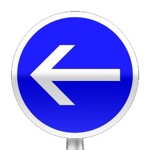 Panneau d'obligation de tourner à gauche avant le panneau