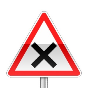 Panneau de priorité, intersection ou le conducteur doit céder la priorité aux véhicules venant des routes situés à sa droite