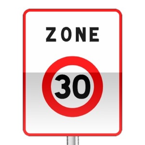 Panneau prescription zone, entrée d'une zone à vitesse limitée à 30 km/h