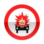 Symbole de signalisation avancée d’une direction interdite aux véhicules transportant des marchandises explosives ou facilement inflammables