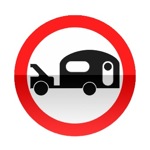 Symbole de signalisation avancée d’une direction interdite aux véhicules tractant une caravane ou remorque de plus de 250 kg tel que le poids total roulant autorisé, véhicule plus caravane ou remorque ne dépasse pas 3,5t