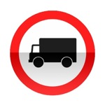Symbole de signalisation avancée d’une direction interdite aux véhicules affectés au transport de marchandises