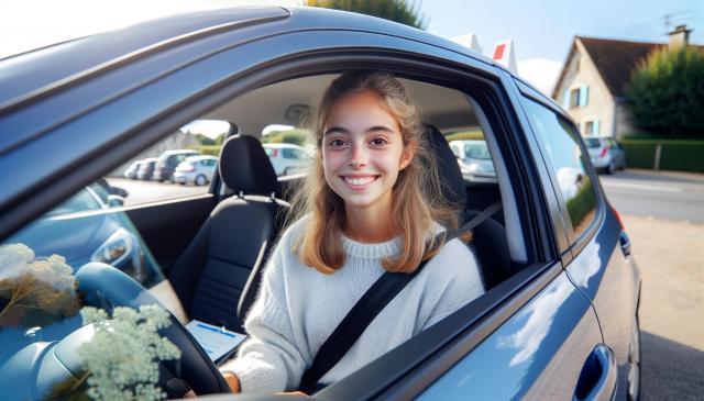 jeune fille obtenant son permis de conduire à 17 ans